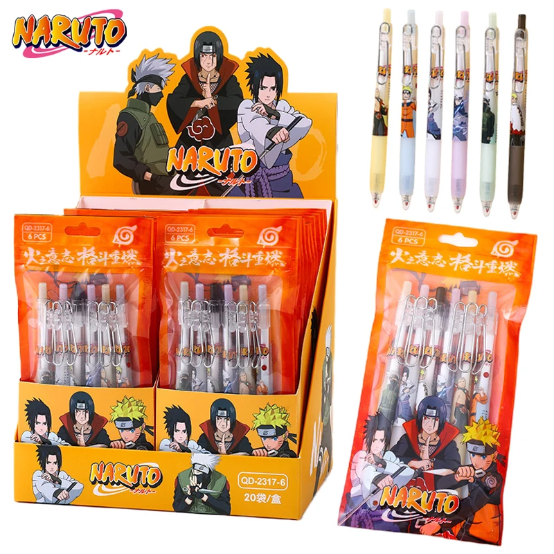6 Stück Naruto Briefpapier, schwarze Gelschreiber für Schule, Bürobedarf, Kugelschreiber-Set, Jungen und Mädchen, Uchiha Itachi Gel-Tintenstift, 0,5 mm Image