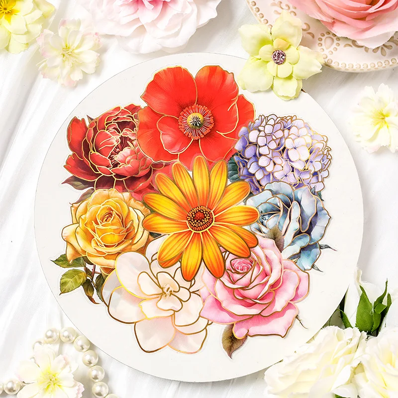 10 Stück vergoldete Blumen Pflanzenaufkleber selbstklebend Diy Handkonto Tagebuch Album Planer Scrapbooking Material Junk Journal Supplies Image