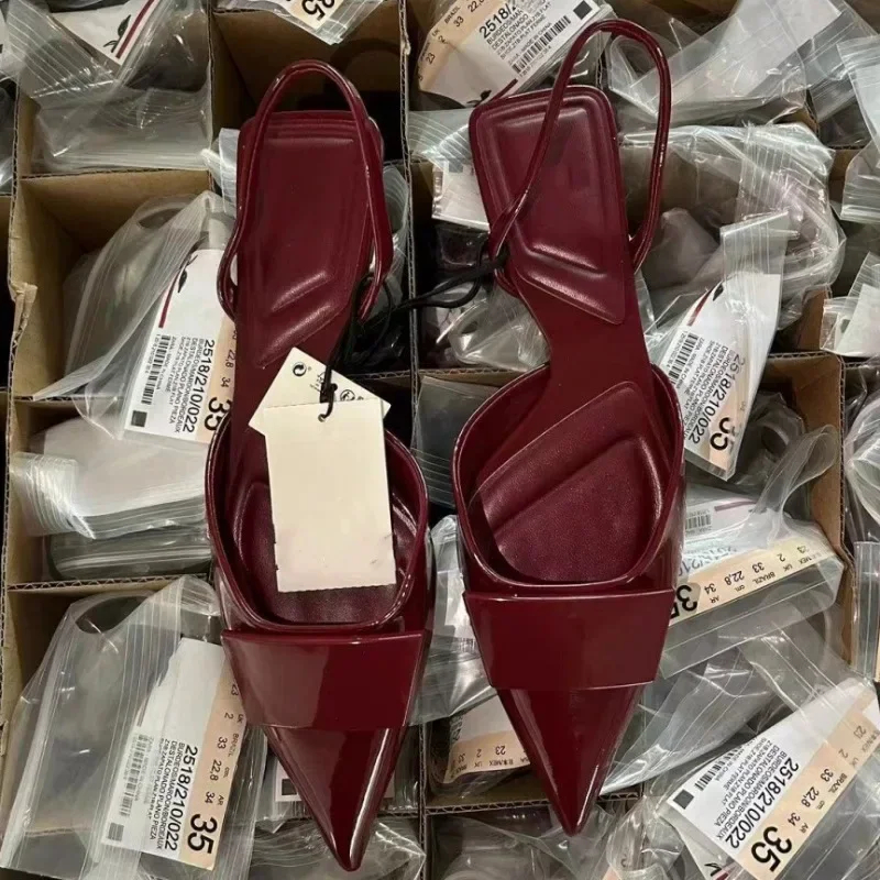 Elegante Damen-Sandalen, 2025, Trend, spitze Zehen, Sommerschuhe, bequemer flacher Absatz, flacher Slip auf Slingback-Büro-Damenschuhe