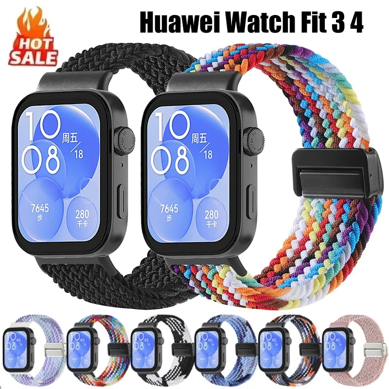 Geflochtenes Nylon-Schlaufenarmband für Huawei Watch Fit 3 4, magnetisch verstellbares, bequemes Band für Huawei Watch Fit 3-Armband Image