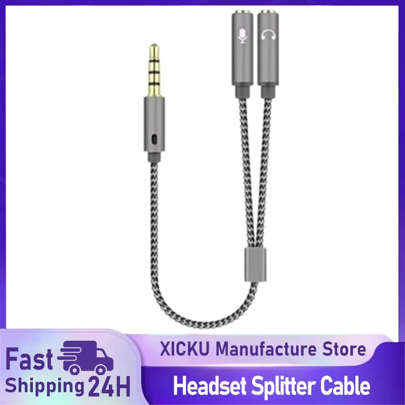 Headset-Splitter, 3,5 mm Audio-Mikrofon, Stereo-Kopfhörer-Splitter, Audio, 3,5 mm, 4-polige Klinke, Y-Kabel für PS4, PC, Gaming-Headset, Xbox One Image