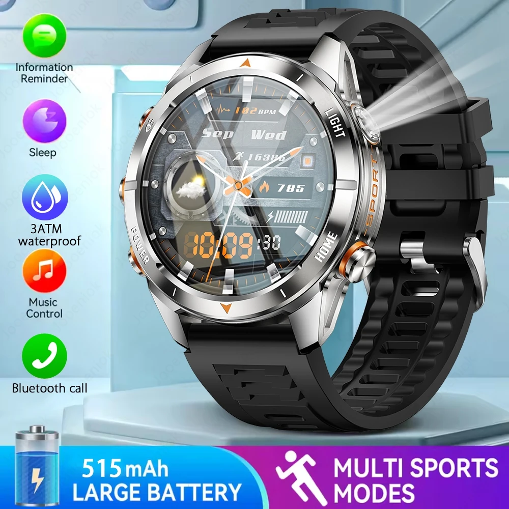 Militär Smartwatch Männer 10atm wasserdicht 1.46 "Amoled Bildschirm LED Taschenlampe 515mah Batterie Herzfrequenz Sport BT Call Smartwatch Image