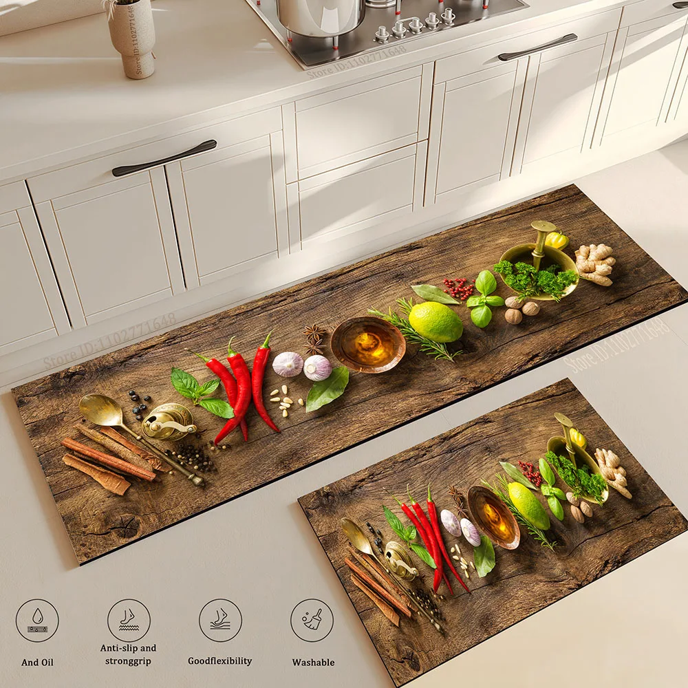 Spices Kitchen Mat Home Entrance Doormat Living Room Bedroom Balcony Floor Decor Carpet Bathroom Hallway Door Anti-Slip Foot Rug