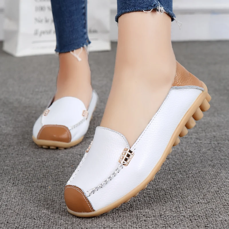 Damen Lederschuhe Casual Sports Light rutsch feste große Leder Mutter Schuhe Designer neue Walking Loafer Damenschuhe