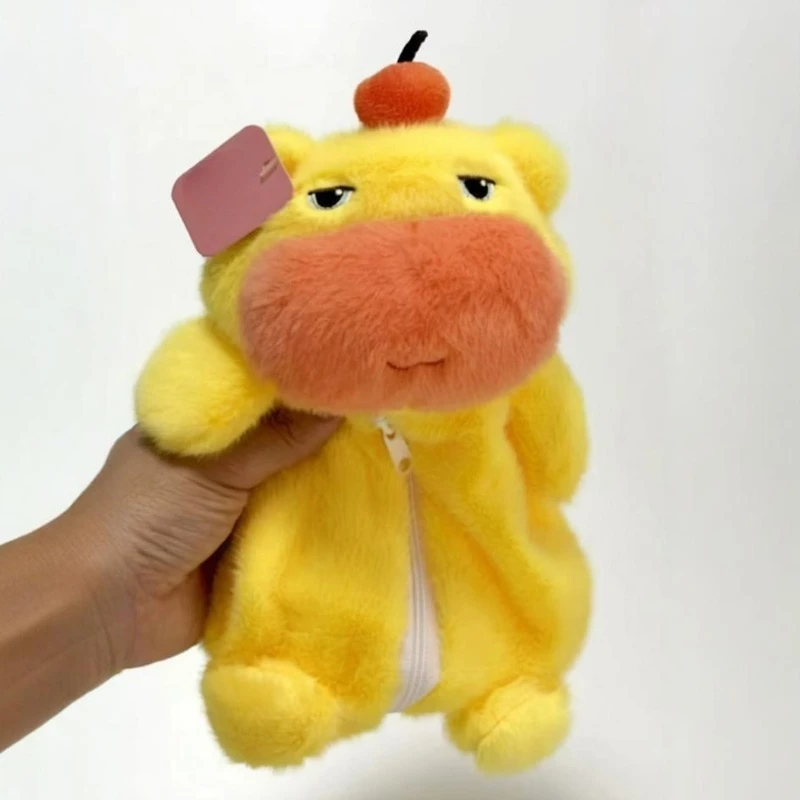 Orange Capybara Plüsch-Federmäppchen Niedliches Cartoon-Anime Flauschiges Capibara Mini-Tasche Kawaii Make-up Aufbewahrungstasche Geschenk Große Kapazität Image
