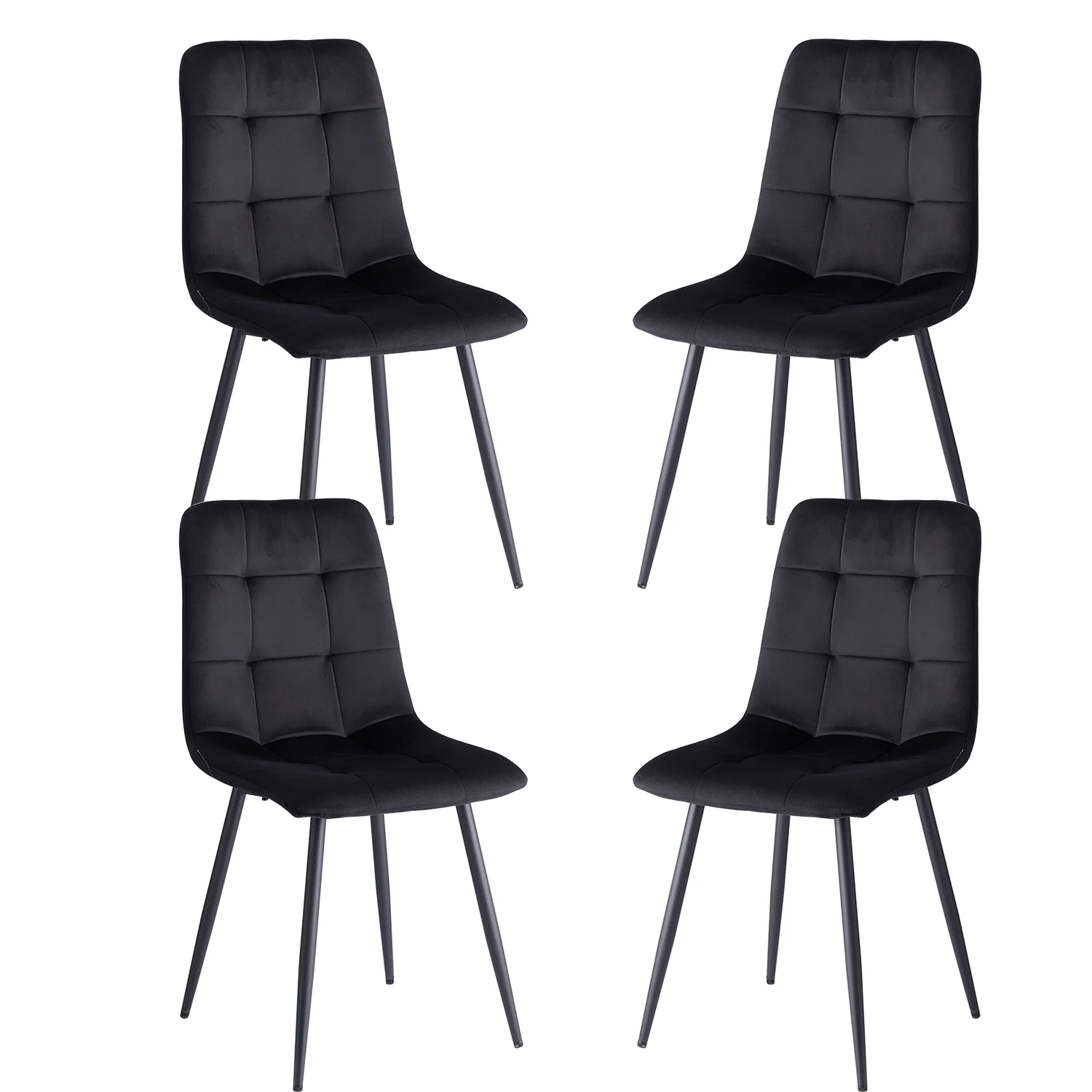 Ein Set mit 4 modernen Esszimmerstühlen aus holländischem Samt und Metallbeinen im minimalistischen Stil für das Wohn-/Esszimmerrestaurant in der Küche Image