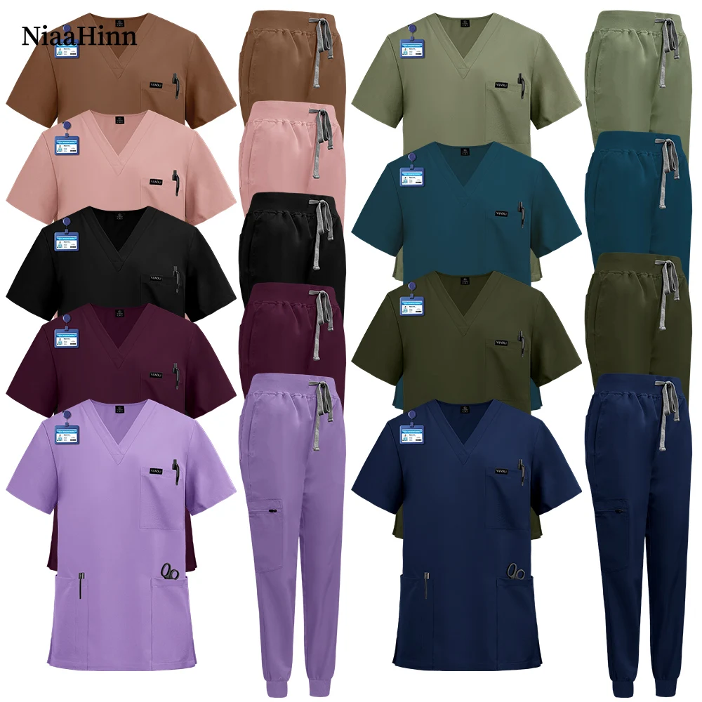 Niaahinn Operationssaal Chirurgische Tops + Hosen Anzug Medizinische Arbeitskleidung Weibliche Kurzarm Kosmetikerin Arbeitskleidung Oral Peeling Anzug Image