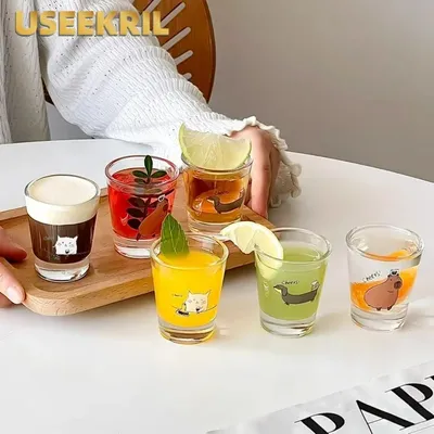 Korean style Cute Shot Glass Cups, Creative Small Wine Glasses Cups,Soju Liquor Cup Set, Ideal for Whiskey, Tequila, and Liquor