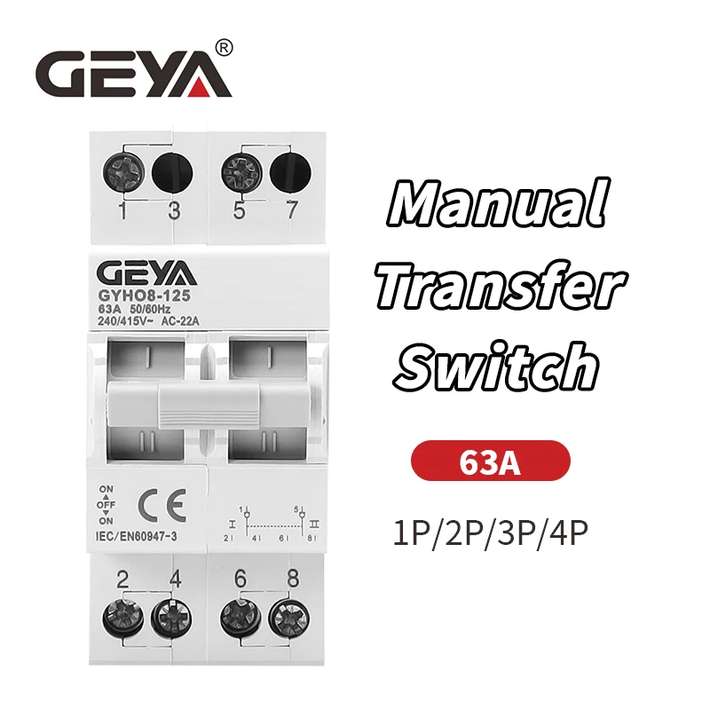 GEYA 63A MTS Dual Power Manueller Transferschalter Modularer Umschalter Verriegelungsschalter AC Isotator 1P 2P 3P 4P Image