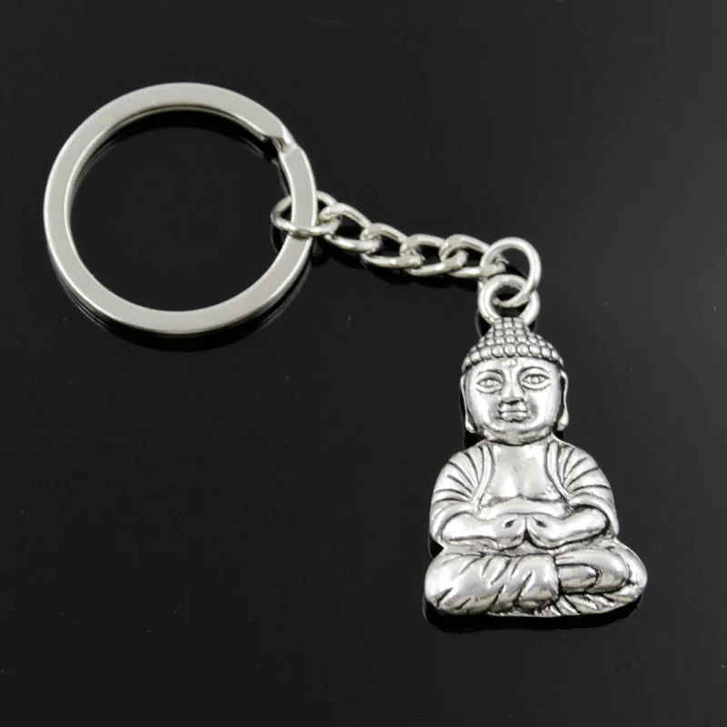 Neue Mode Männer 30mm Keychain DIY Metall Halter Kette Vintage Meditieren Buddha 39x23mm Silber Farbe Anhänger geschenk
