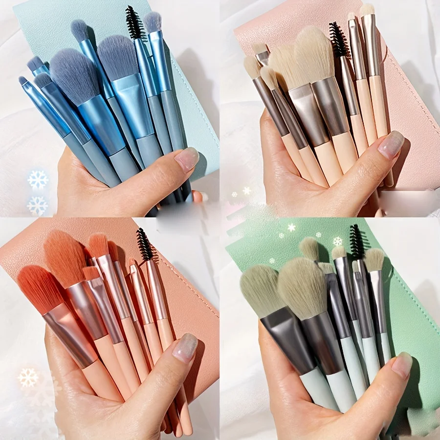 8-teiliges Make-up-Pinsel-Set mit weichen Borsten – tragbare anfängerfreundliche Werkzeuge für Lidschatten/Rouge/Lippen/Wimpernkamm – Reise-Geschenkset mit Griff Image