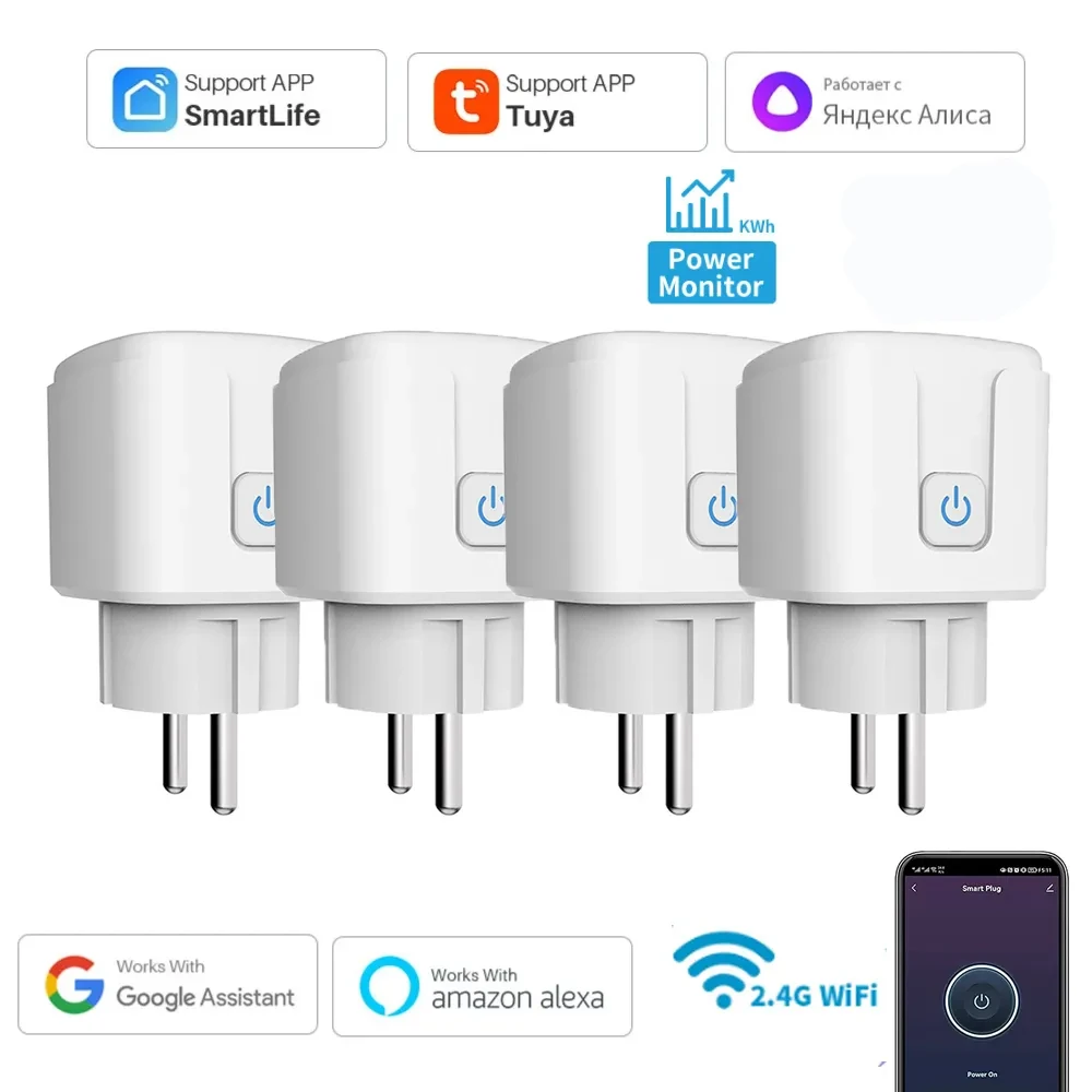 1PC Tuya SmartLife APP Control Smart Plug WiFi Buchse EU 16A/20A Power Monitor Timing Funktion Arbeit mit Alexa Google Home Alice Image