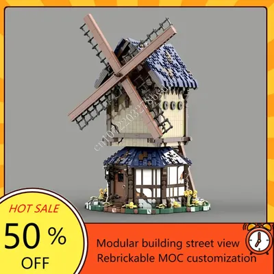 2946PCS MOC Mittelalterliche Burg Baustein Modell Mittelalterliche Fantasie Windmühle Technische Image