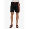 Badeshorts SUPERDRY "CLASSIC 19 LOGO BOARDSHORT", Herren, Gr. M, N-Gr, schwarz, Polyester, bedruckt, modisch, Badehosen