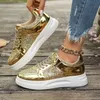 Frauen Gold Pailletten Plattform Turnschuhe Herbst Mode Casual Sport Schuhe Dicken Boden
