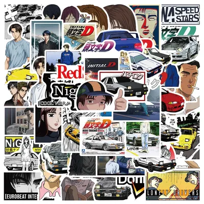 10/30/50 Stück Cartoon Initial D Graffiti Aufkleber Anime Aufkleber Spielzeug DIY Laptop Gepäck Auto Wasserdicht Coole Aufkleber für Kinder Geschenke Image