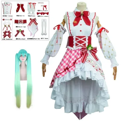 Miku Cosplay Erdbeere Miku 15. Jahrestag Cosplay Kostüm Perücke Schönes Lolita Kleid Frauen Image