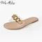Onlymaker Women Metal Chain Clear Baby Pink Flat Sandals Open Toe Flat Heels Slip-on Summer