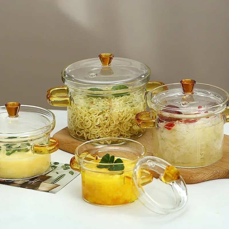 Petit bol en verre avec couvercle, œuf cuit à la vapeur, spécial bébé, marmite à soupe pour bébé avec poignée en échelle, nourriture complémentaire, marmite à ragoût en cristal