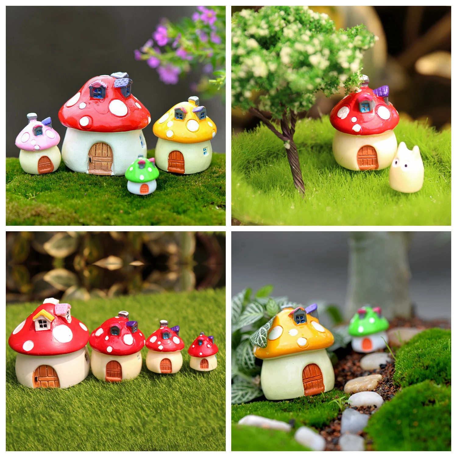 Accessoires de jardin féerique, 4 tailles, ornement de champignon Miniature, Statue, Pot de plante, maison de poupée, décoration artisanale de jardin