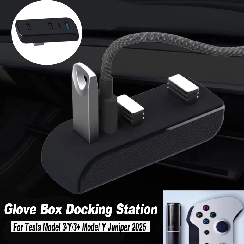 Docking station per vano portaoggetti per Tesla Model 3 Y 3+ Y Juniper Porte hub USB Caricatore extender USB 4 in 1 Trasferimento dati di aggiornamento