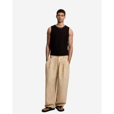 Bershka Balloon Fit Linen Trousers Men 30 Sand