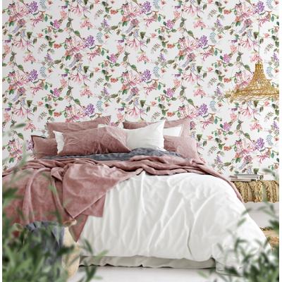 Vliestapete MARBURG "Tapete Floral Blossom", weiß,rosa,grün, B:0,53m H:0,01m L:10,05m, Vlies, Tapeten, moderne Vliestapete für Wohnzimmer Schlafzimmer Küche Image