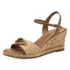 Keilsandalette TAMARIS, Damen, Gr. 37, beige (natur), Textil, Lederimitat, modisch, Schuhe, Sommerschuh, Riemchensandale mit T-Schmuckelement