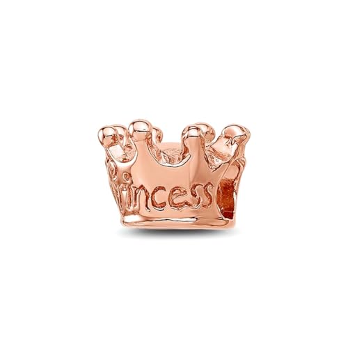 JewelryWeb 7.27mm 925 Sterling Silver Reflections Rose Gold Plated Princess Crown Teen Bead-Bead Charm Pendant Necklace for Women