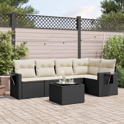 TEMU 6pcs Garden Sofa Set With Cushions Black Poly Rattan Image