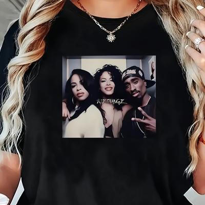 "TEMU Women's Portrait Print T-shirt - Casual Crew Neck, Short Sleeve, Tee With "" Design, Vintage-inspired Fashion, Tee | Vintageinspired Design | , Merchandise" Image