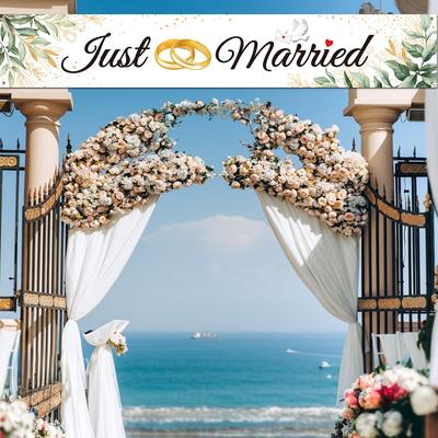 TEMU Wedding Banner Banner Eucalyptus Decor Garland Wedding Gifts For Bride And Groom Wedding Anniversary Party Banner For Indoor Outdoor Garden 300x50cm Image