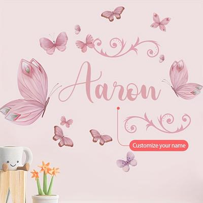 "TEMU Customizable Pink Wall Decal - Romantic "aaron" Name Sticker, Removable Pvc Mural For Bedroom, Living Room, Study, Or Dining Area, Style, Self-adhesive, Room Decor" Image