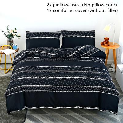 TEMU 3pcs Deep Pocket Large Print, Geometric & Striped Duvet Cover Set, Light Beige-friendly Breathable, Suitable For Home Bedroom, , Hotel - 1 Duvet Cover And 2 Pillowcases, Image