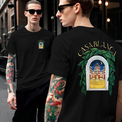 "TEMU Men's "" Graphic T-shirt - Casual Round Neck Short Sleeve Tee With Vintage , Breathable Summer Top For Men, Relaxed Fit Clothing | Geometric Pattern Shirt | Comfortable Fi" Image