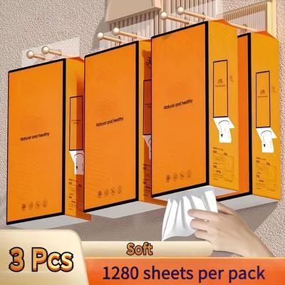 TEMU Large Pack Of 1280 Sheets Of 3-ply Hanging Paper Towels For Home Use, Including Kitchen Towels, Facial Tissues, Toilet Paper, And Hand Towels. Image