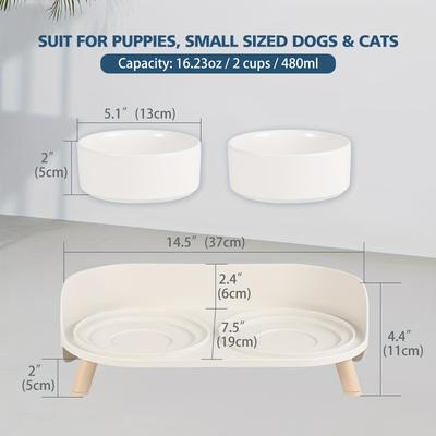 TEMU Cat Food Water Bowl Set - Elevated Dog Food Water Bowl - Raised Dog Bowls With Stand Non Skid - Feeding Bowl Set With Proof Guard - Ceramic Pet Dish For Small To Medium Dogs And Large Cats Image