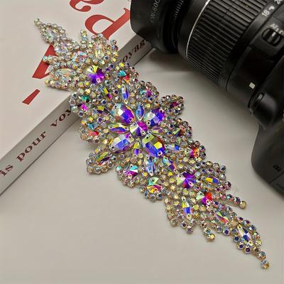 TEMU 1pc Rhinestone Applique Patches Rhinestone Iron On Patches Flower Wedding Belt Applique Hotfix Rhinestone Patches For Women Bridal Dress Image