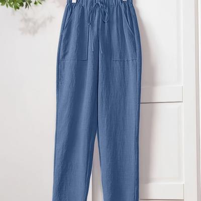 TEMU Women's Casual Holiday Pants, Solid Color, Loose Fit, With Pockets - Ideal For Spring/fall Season, Casual Attire|trendy Casualwear|drawstring Waistband Image
