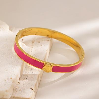 TEMU 1 Colored Enamel Roman Bracelet, Stainless Steel Women's Fashion Jewelry, Daily Party Wear Festive Jewelry Gifts Image