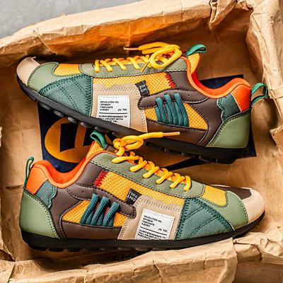 TEMU Men's Breathable Mesh Casual Sneakers - Summer Sporty Shoes With Pu Upper, Rubber Sole & Eva Cushion, Vibrant Color , Lace-up Low-top For (eu 46), Stripe Accents, Cushioned Eva Sole Image