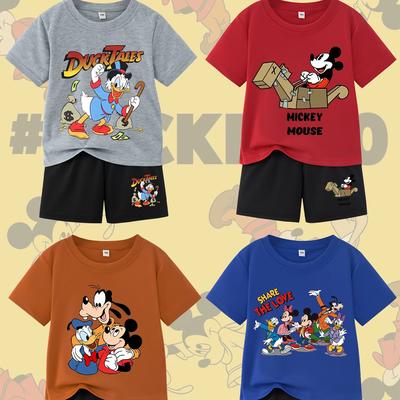 TEMU Boys' 8pcs Spring/summer New Short Sleeve T-shirt + Shorts Set, Chest + & Character Design Embossed, Soft Fabric Outing Combo, Outdoor Image