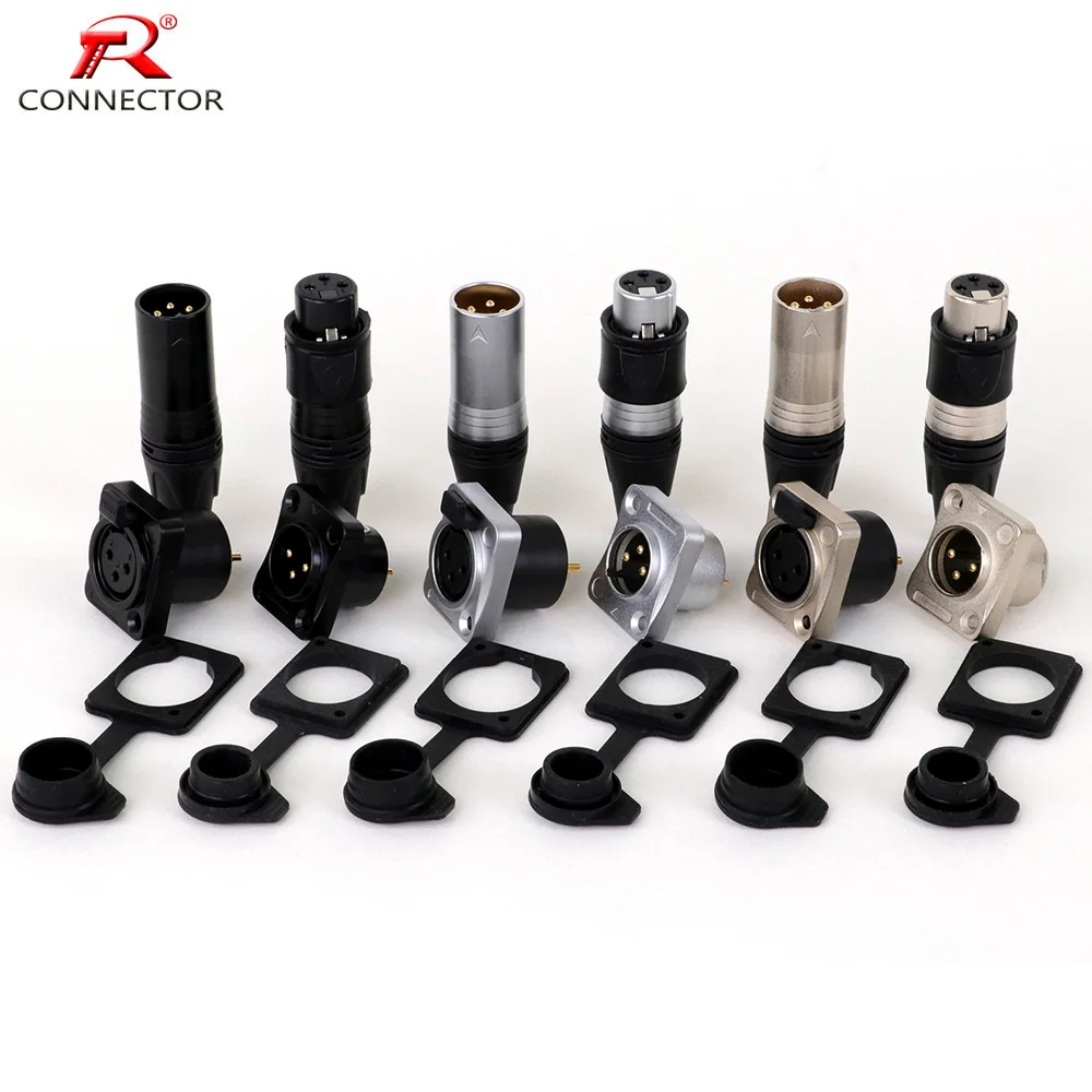 1pc/1set wasserdichter 3-poliger xlr-Stecker, Adapter für die Schalttafel einbau steckdose mit staub dichter Abdeckung für den Außenbereich Image
