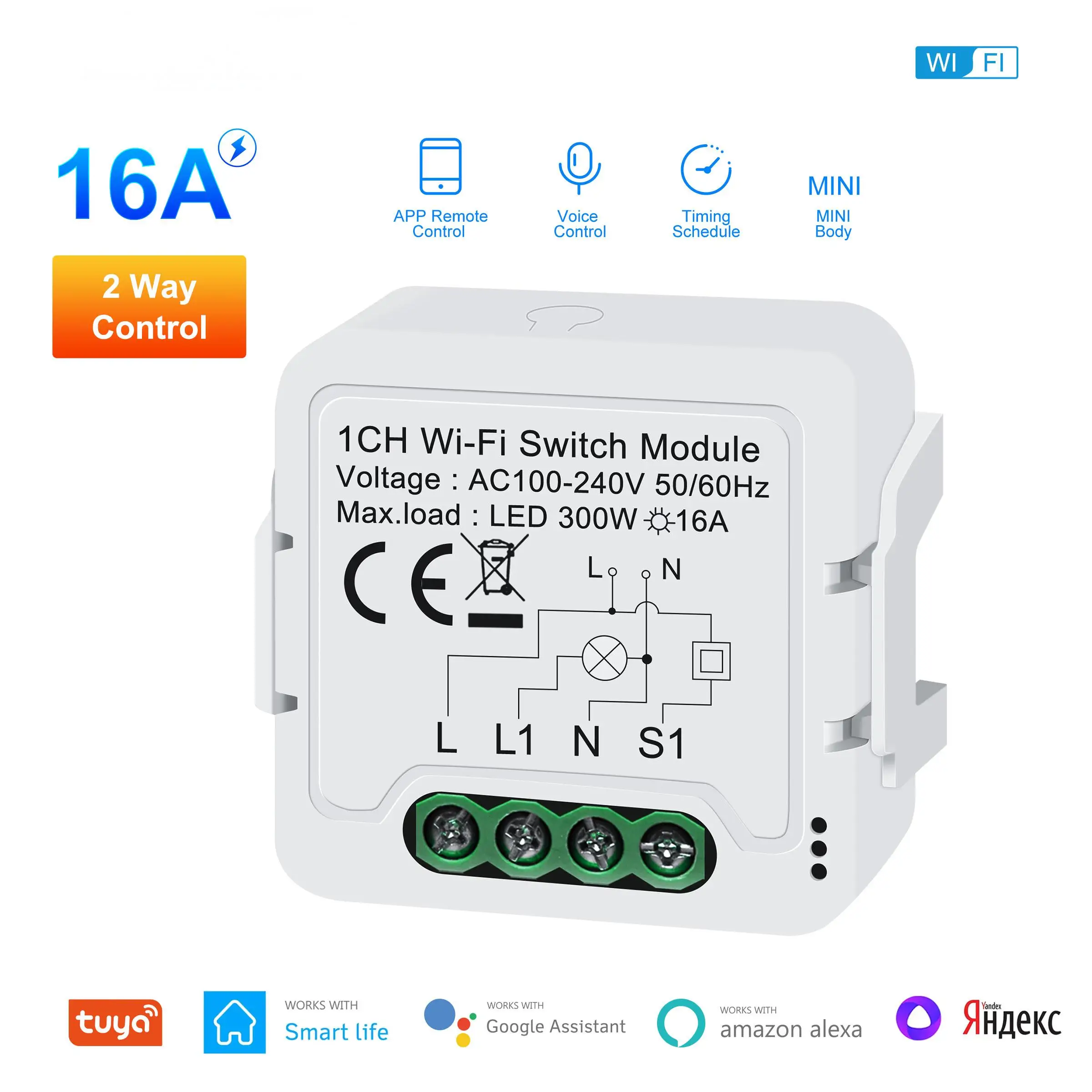 Tuya Wifi Switch Modul 16A Smart Home Automation DIY Universal Breaker 2-Wege-Steuerung Funktioniert mit Alice Alexa Google Home Image