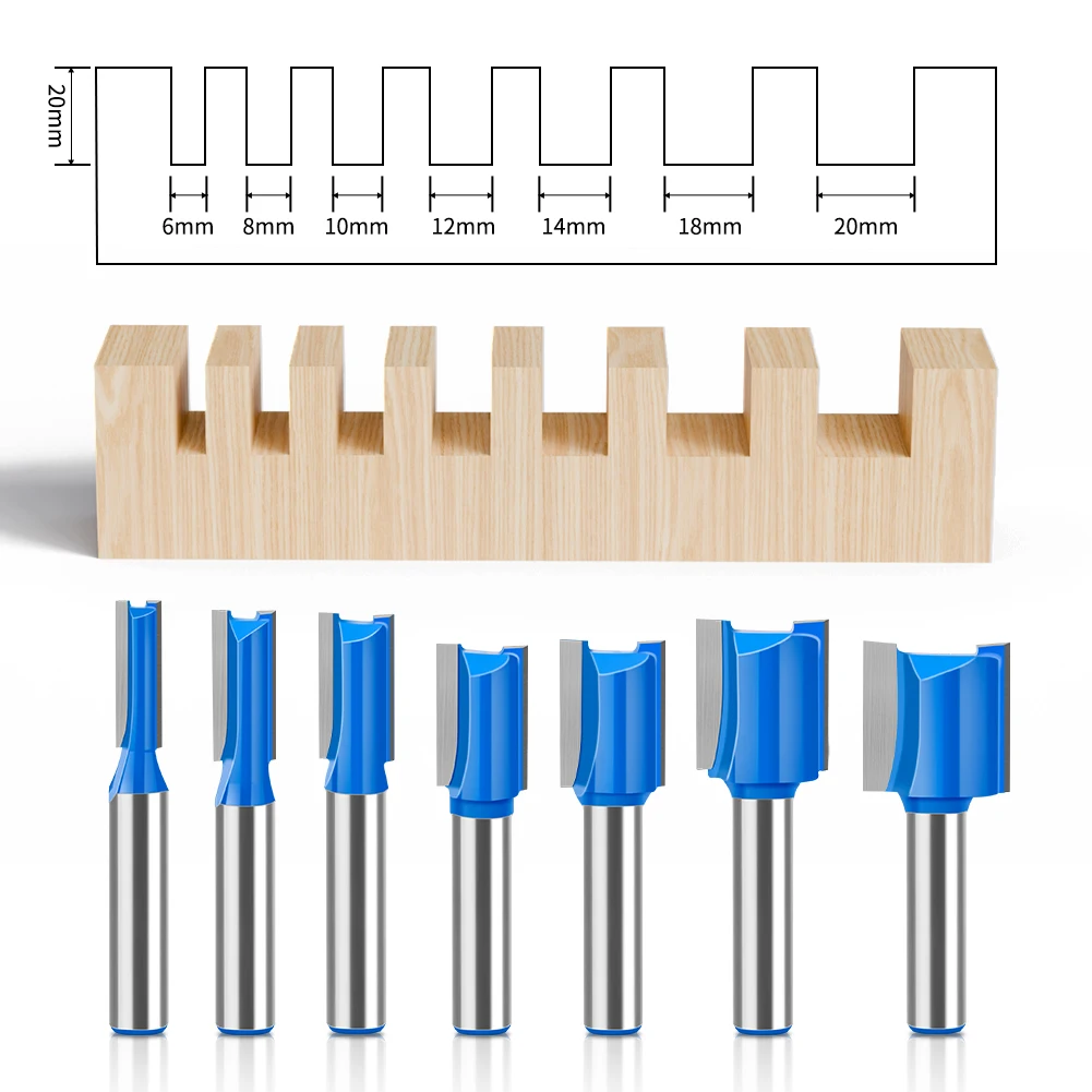 7pc 8mm Schaft gerade Bit Wolfram karbid Doppel flöten fräser Fräser Fräser für Holz Holz bearbeitungs werkzeug Image
