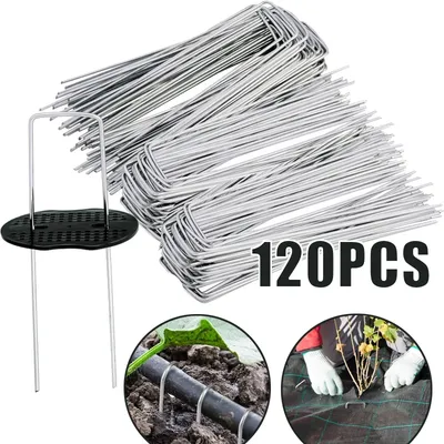 Garten Peg Silber Metall U-Form Garten Heftklammer Garten Boden Nagel Film Feste Pegs Garten Befestigungs Werkzeuge Film Peg-40/80/120 stücke