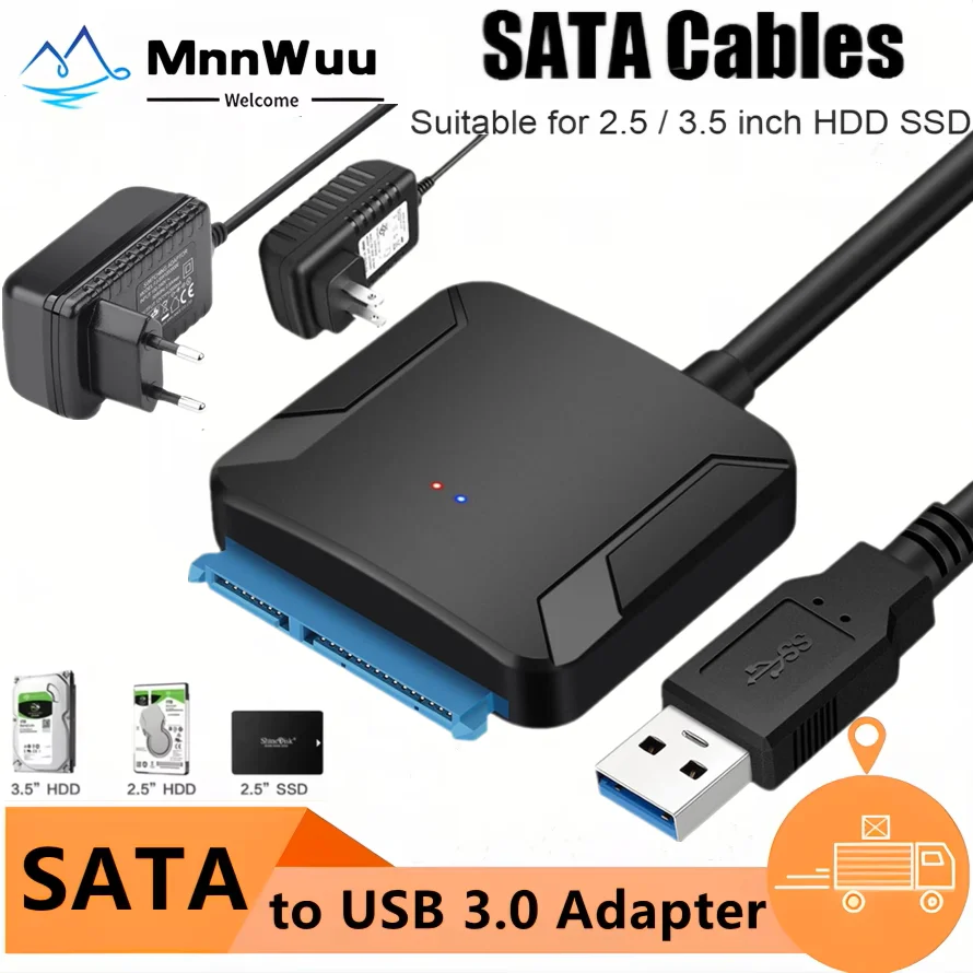 Cavo adattatore SATA a USB 3.0 con adattatore di alimentazione 12V Convertitore disco rigido SATA III Supporto UASP per HDD SSD da 3,5/2,5 pollici