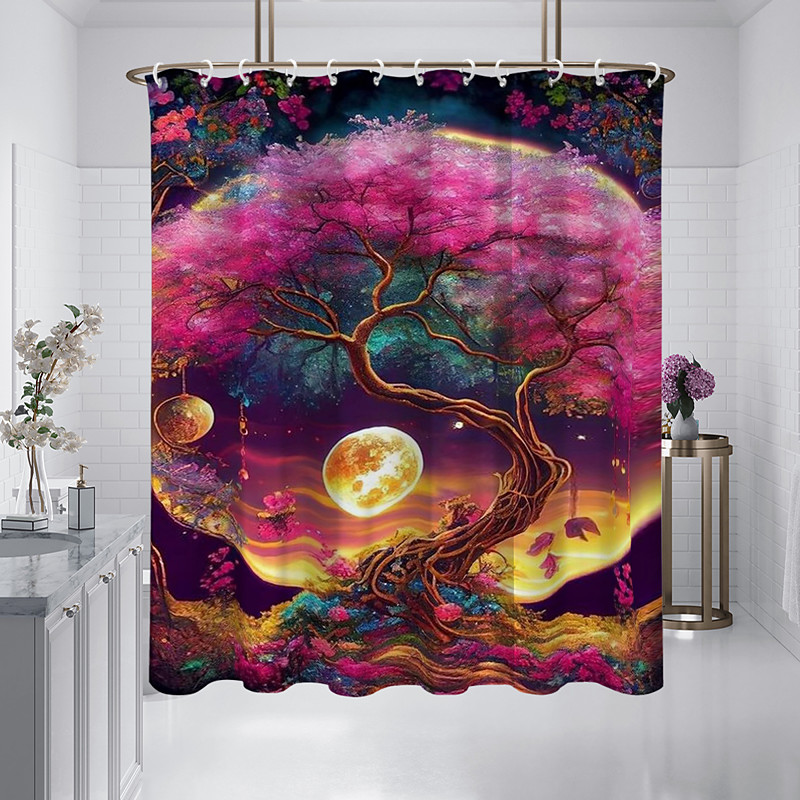 Shower Curtain with Hooks 180cm180cm(7070) Polyester Washable Waterproof Pattern Bathroom Bathtub Decor Van Gogh Oil painting Tree of Life
