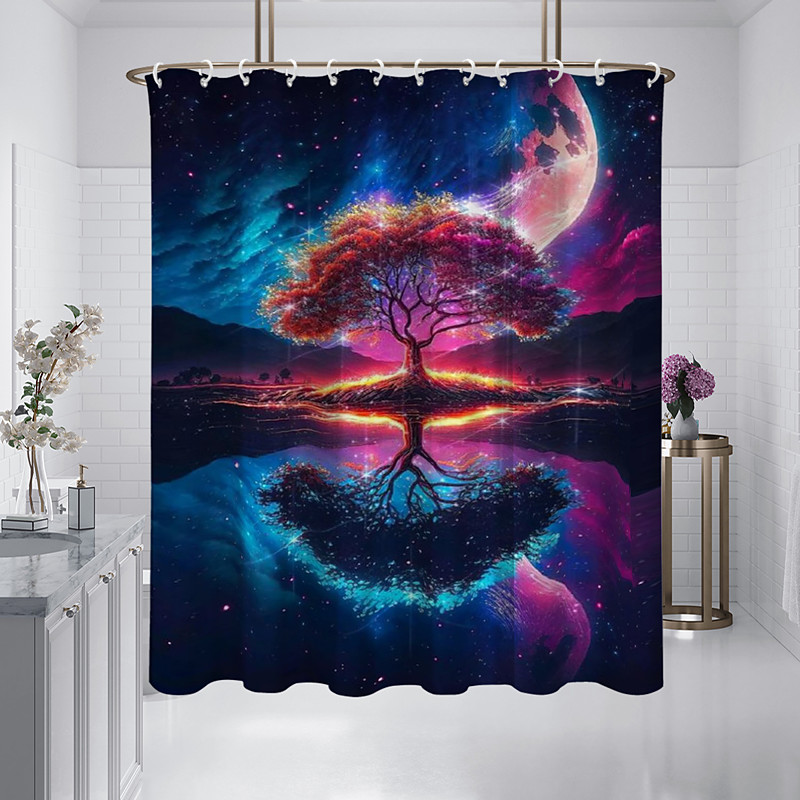 Shower Curtain with Hooks 180cm180cm(7070) Polyester Washable Waterproof Pattern Bathroom Bathtub Decor Van Gogh Oil painting Tree of Life