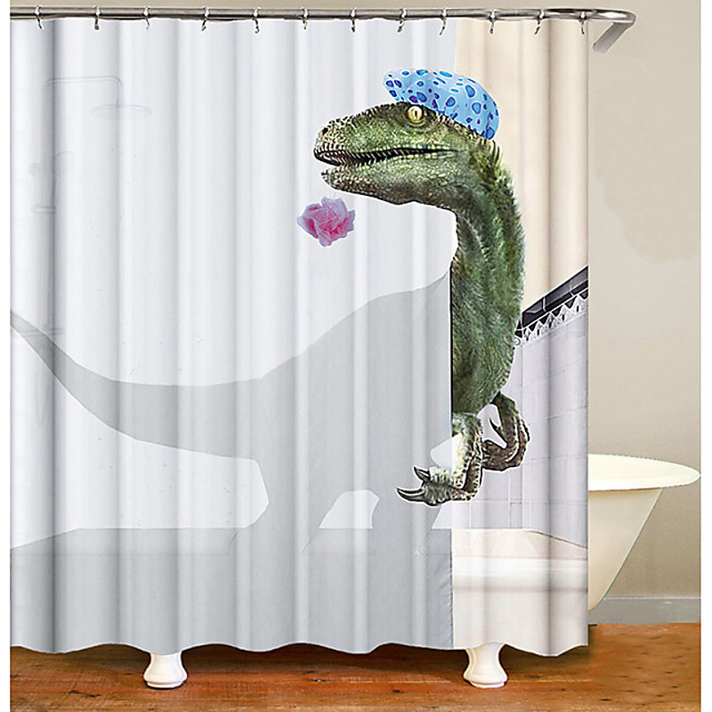 Dinosaur Shower Curtain Set 180cm180cm(7070)with Hooks for Bathroom, White Fun Kids Fabric Shower Curtains , Cool Cute Unique Raptor Bathroom Accessories Decor